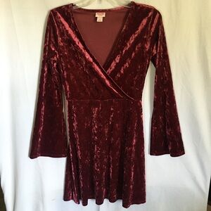 Mossimo Supply Co Faux Red Velvet Dress Flare Sleeves Size Small